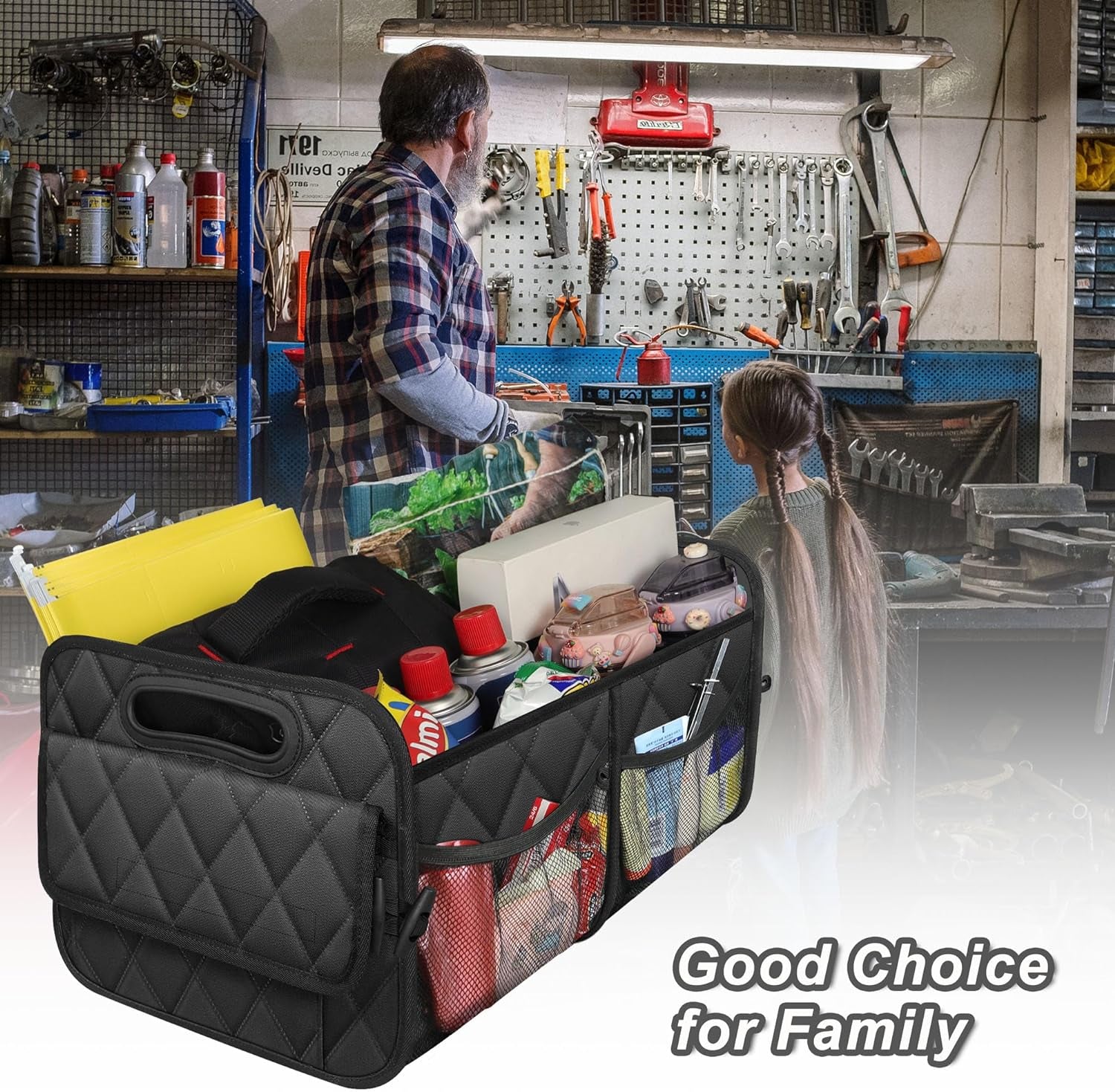 Car Trunk Organizer for SUV, Car Organizers and Storage with Reinforced Handles, Car Accessories for Women/Men 50Lwaterproof Polyester Trunk Organizer, Black