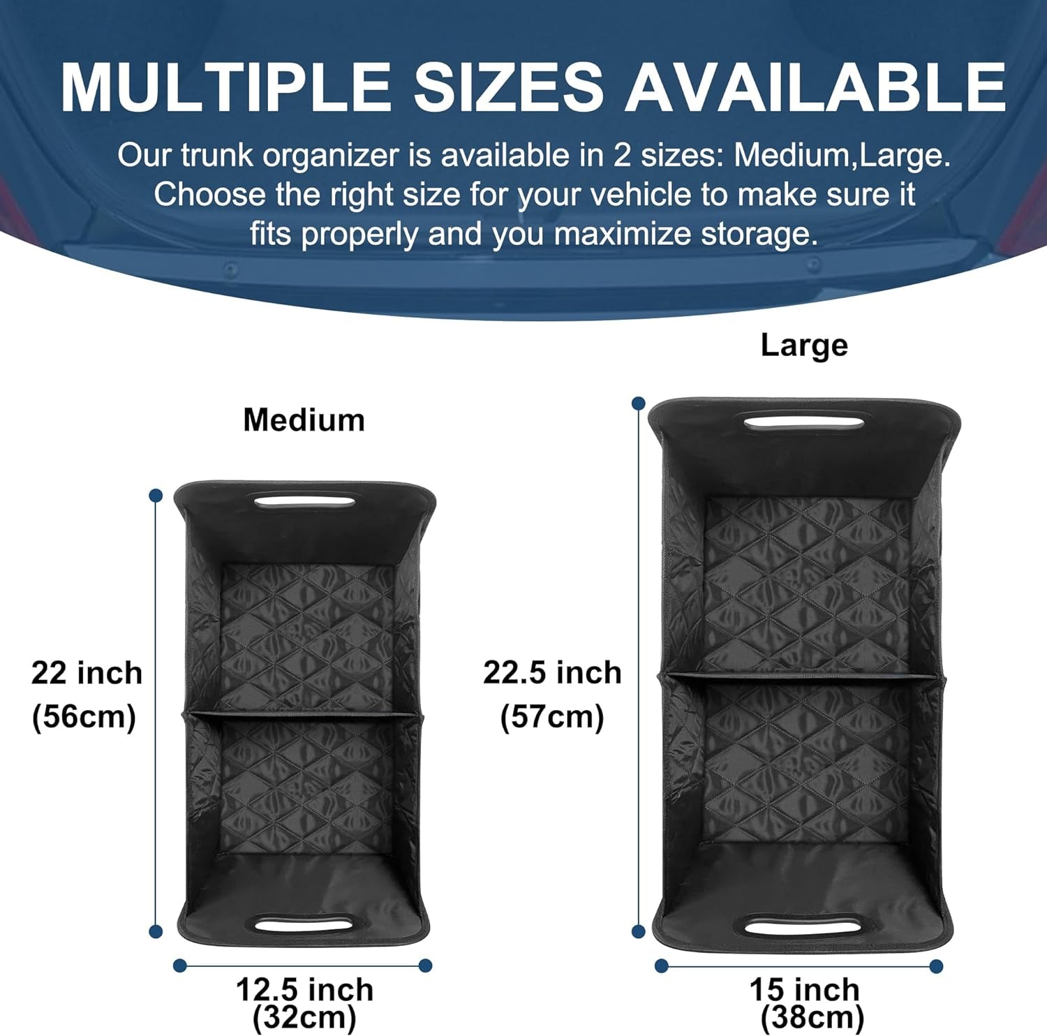Car Trunk Organizer for SUV, Car Organizers and Storage with Reinforced Handles, Car Accessories for Women/Men 50Lwaterproof Polyester Trunk Organizer, Black