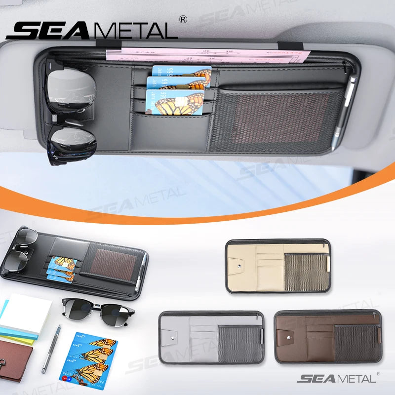 Car Sun Visor Storage Box Interior Auto Sunglasses Case Cards Holder Multi-Functional Car Sunshade Plate Organizer Bag