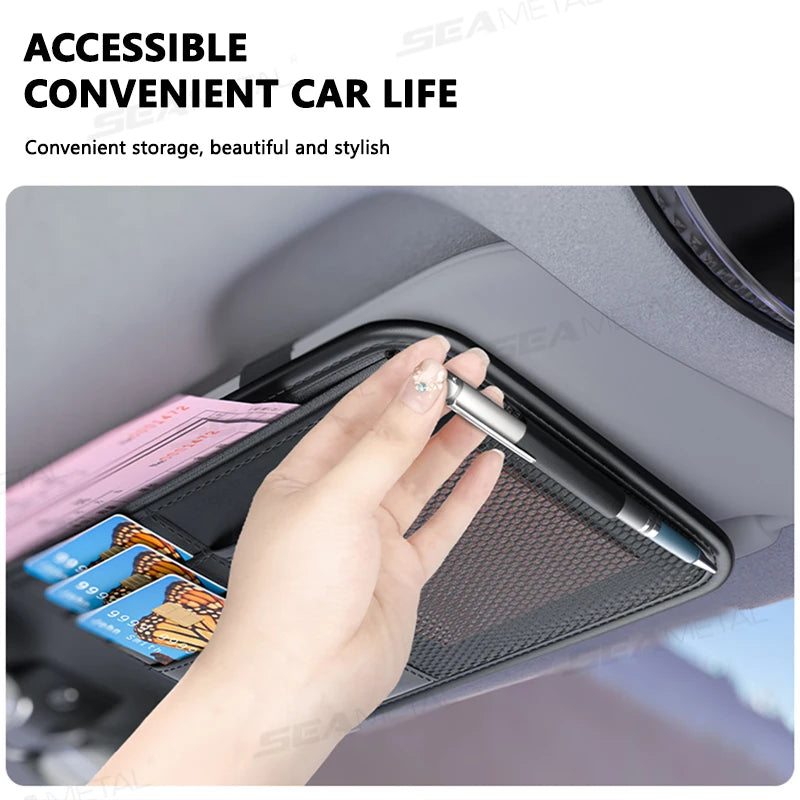 Car Sun Visor Storage Box Interior Auto Sunglasses Case Cards Holder Multi-Functional Car Sunshade Plate Organizer Bag