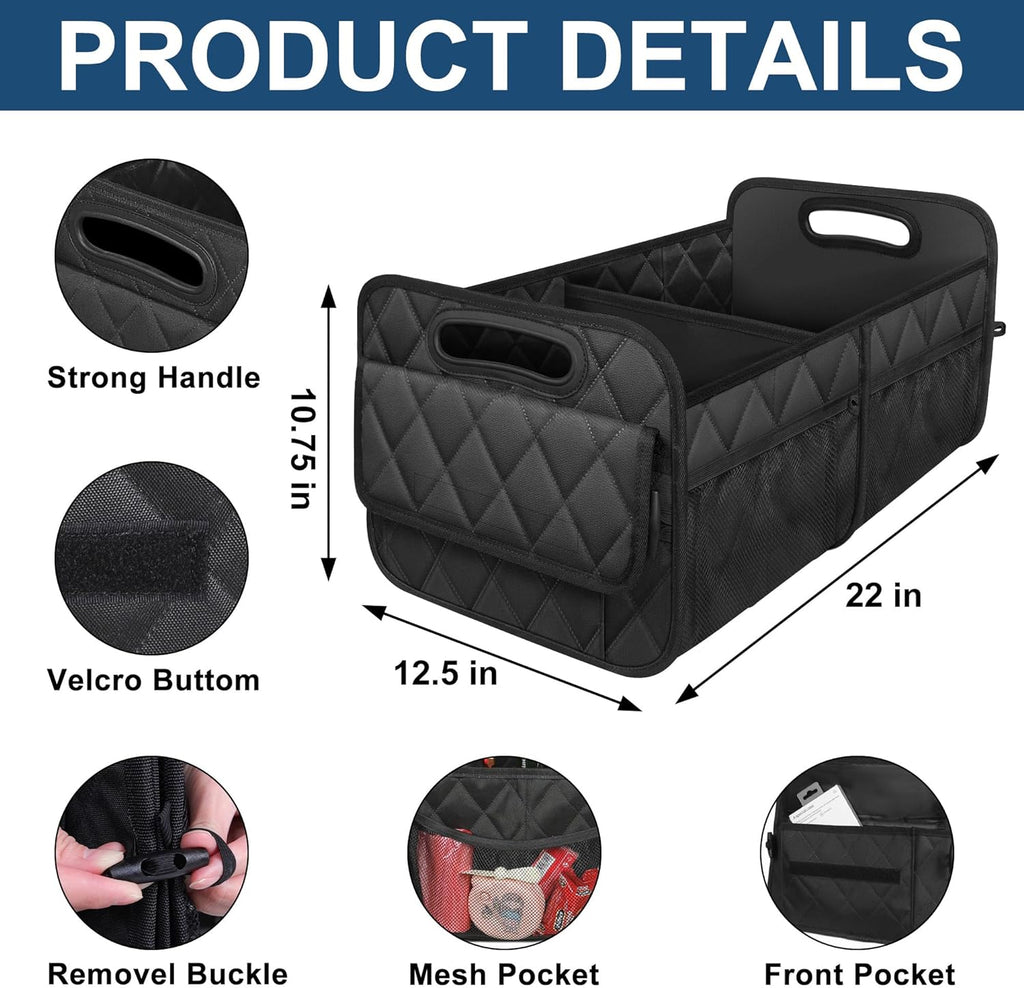 Car Trunk Organizer for SUV, Car Organizers and Storage with Reinforced Handles, Car Accessories for Women/Men 50Lwaterproof Polyester Trunk Organizer, Black