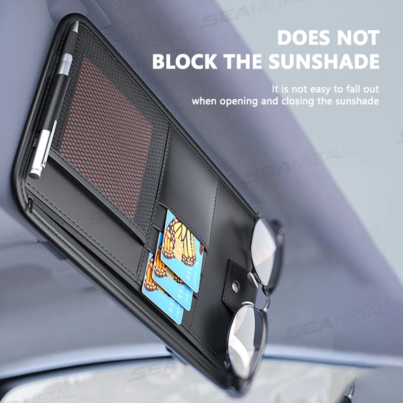 Car Sun Visor Storage Box Interior Auto Sunglasses Case Cards Holder Multi-Functional Car Sunshade Plate Organizer Bag