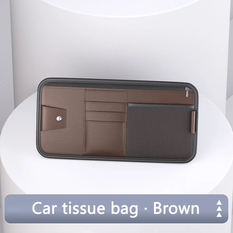 Car Sun Visor Storage Box Interior Auto Sunglasses Case Cards Holder Multi-Functional Car Sunshade Plate Organizer Bag