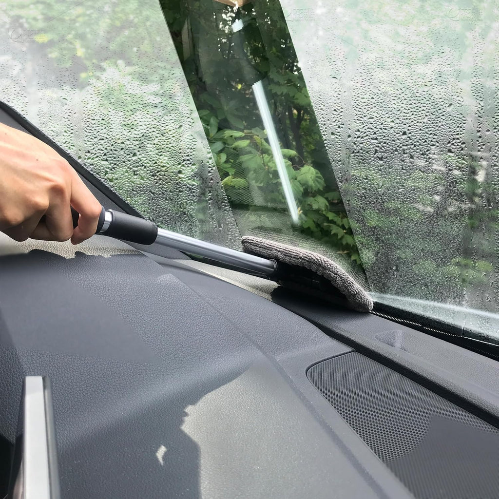 Pivoting Windshield Glass Cleaning Tool Extendable Aluminum Handle W/3 Premium Microfiber Covers