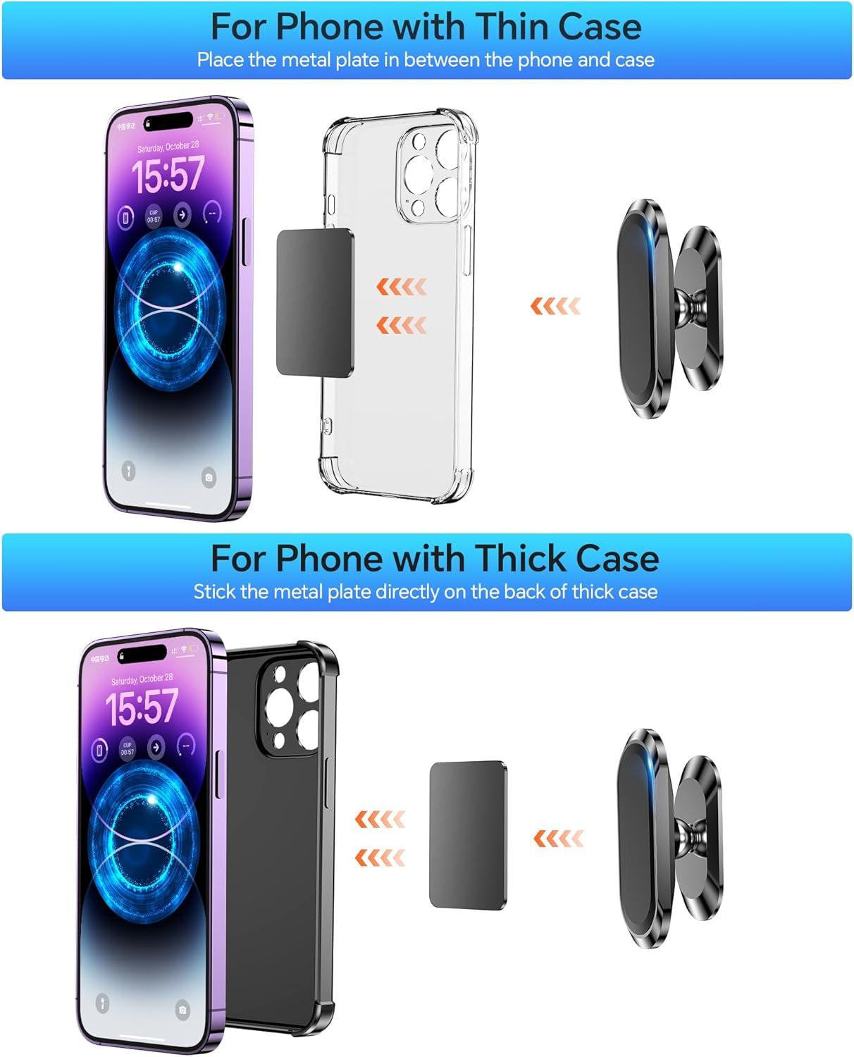 【2-Pack】 Magnetic Phone Holder for Car Dash【Strong Magnet】 Magnetic Car Phone Holder Mount 【4 Plate】 Phone Holders for Your Car Phone Mount for Car Dashboard Cell Phone Car Mount for Iphone Samsung